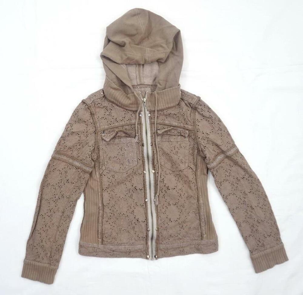 TRUE VINTAGE Y2K FREE PEOPLE M BROWN CUTOUT FLOWERS/FLORAL JACKET/HOODIE DITSY